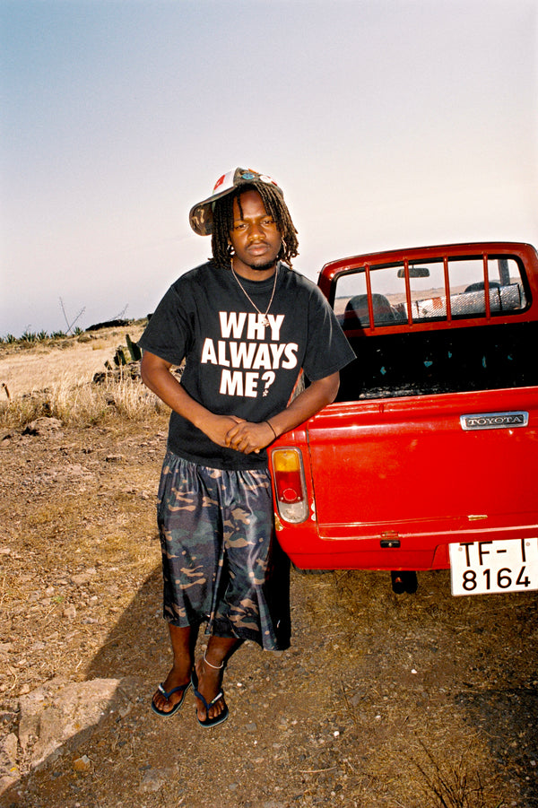 WHY ALWAYS ME TEE IN VINTAGE BLACK