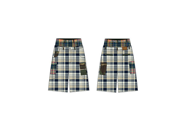 DOUBLE WAIST MULTI-PLAID CARGO SHORTS